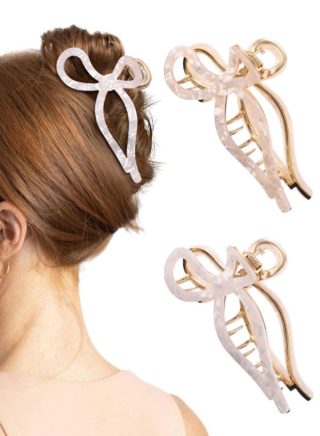 WELROG 2 Pack Metal Bow Claw Clips - Non-Slip Hair Claw Clips for Women,Elegant Large Hair Clip for Thin and Thick Hair (Gold) - Image 1